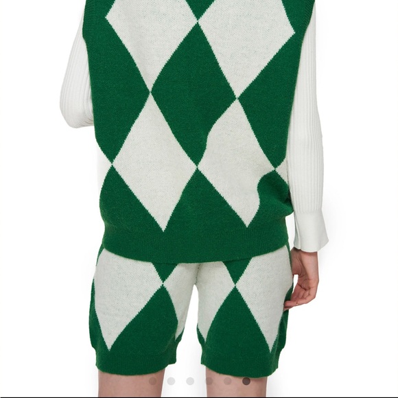 NWT CIDER "Magician" Co-ord Knit Vest and Shorts Green/White Argyle Size S - Picture 4 of 9